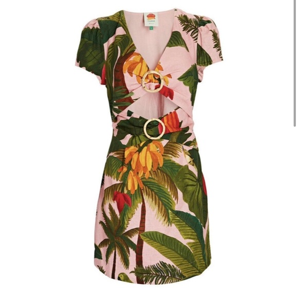 Farm Rio Pink Cocoa Forest Cut-Out Mini Dress large - Picture 4 of 7